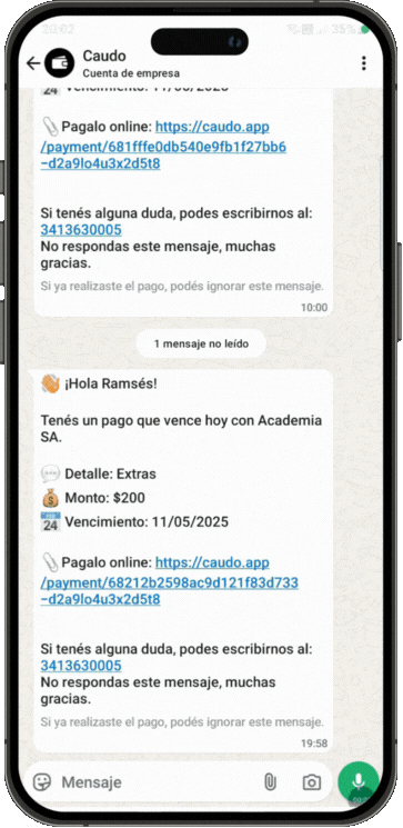 Mockup de la app Caudo en un celular